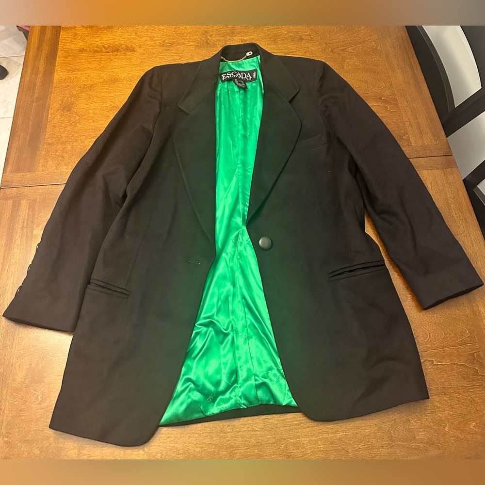 Escada Black Blazer with Vibrant Green Lining